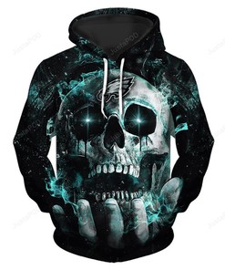 Nfl Philadelphia Eagles Neon Skull Men And Women 3D Hoodie Zip Hoodie Shirt Nfl Philadelphia Eagles 3D All Over Print Zip Up Hoodie Option