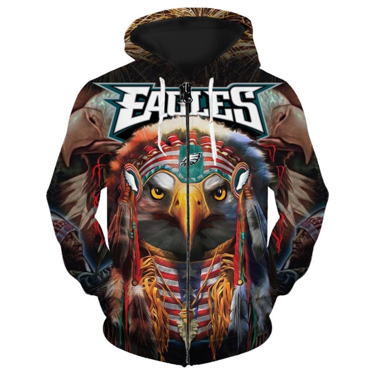 Nfl Philadelphia Eagles Patriotic Tribal Eagle Portriat Graphic 3D All Over Print Zip Up Hoodie Option