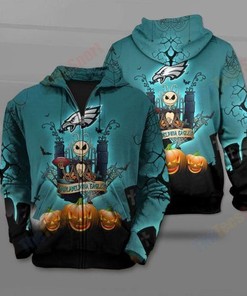 Nfl Philadelphia Eagles The Nightmare Before Christmas Jack Skellington 3D All Over Print Zip Up Hoodie Option