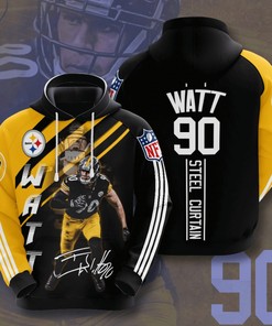 Nfl Pittsburgh Steelers T. J. Watt Black Gold Stripes 3D Hoodie Zip Hoodie, Nfl 3D All Over Print Hoodie Zip Hoodie