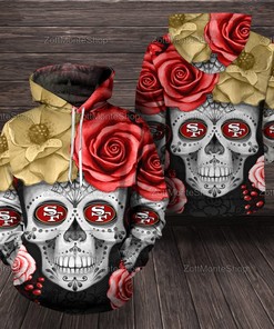 Nfl San Francisco 49Ers Skull Flower 3D Hoodie Skull Flower Unisex Hoodie Nfl 49Ers Sweatshit Face Mask