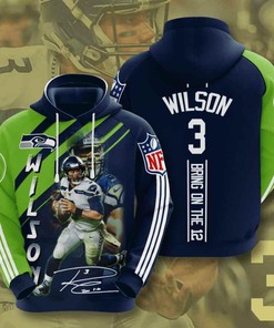 Nfl Seattle Seahawks Russell Wilson 3D All Over Print Zip Up Hoodie Option