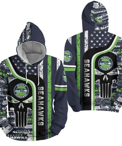 Nfl Seattle Seahawks With Skull Pattern 3D Full Over Print Hoodie Zip Hoodie Sweater Tshirt 3