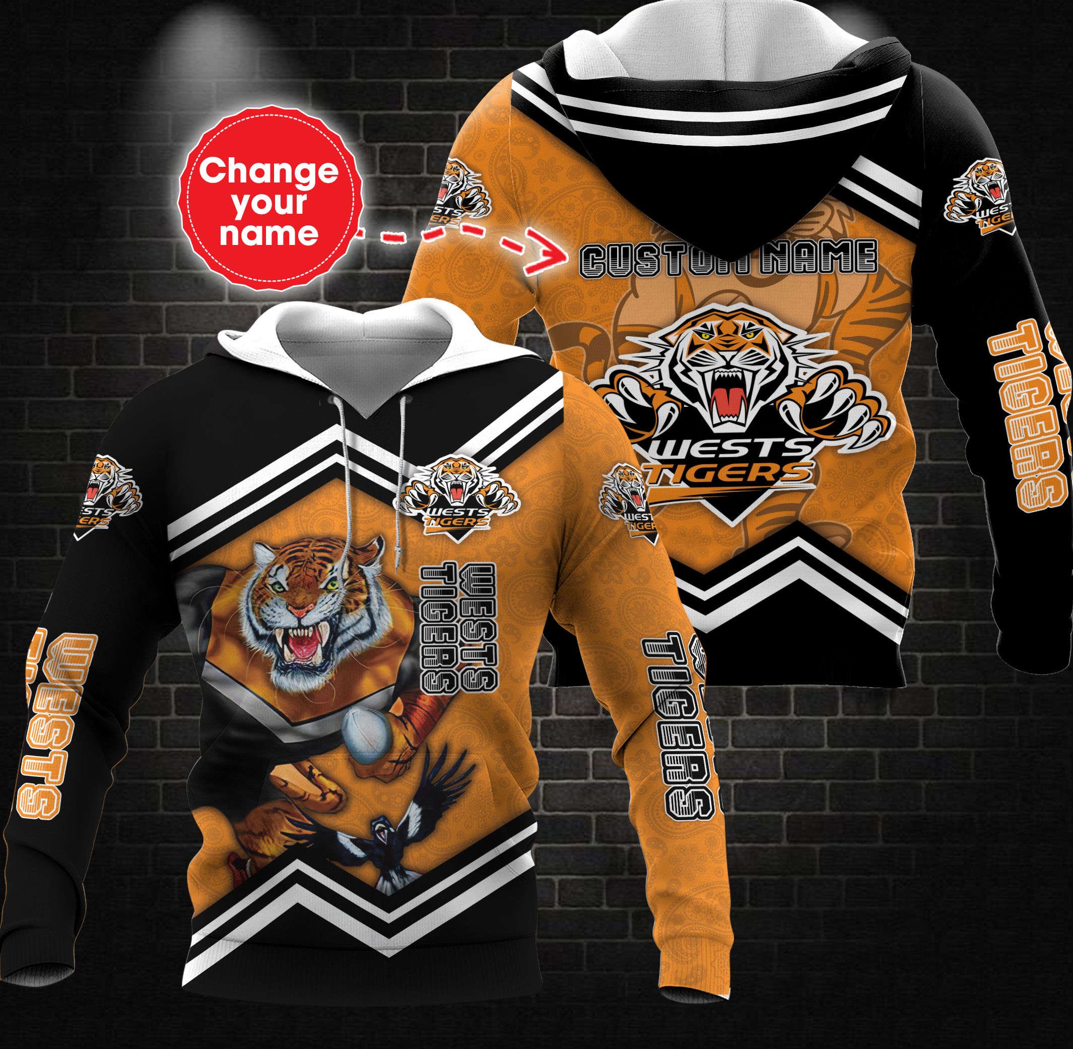 Ntthd1120 Personalized Wests Tigers 3D Hoodie Zip Hoodie, Nrl 3D All Over Print Hoodie Zip Hoodie