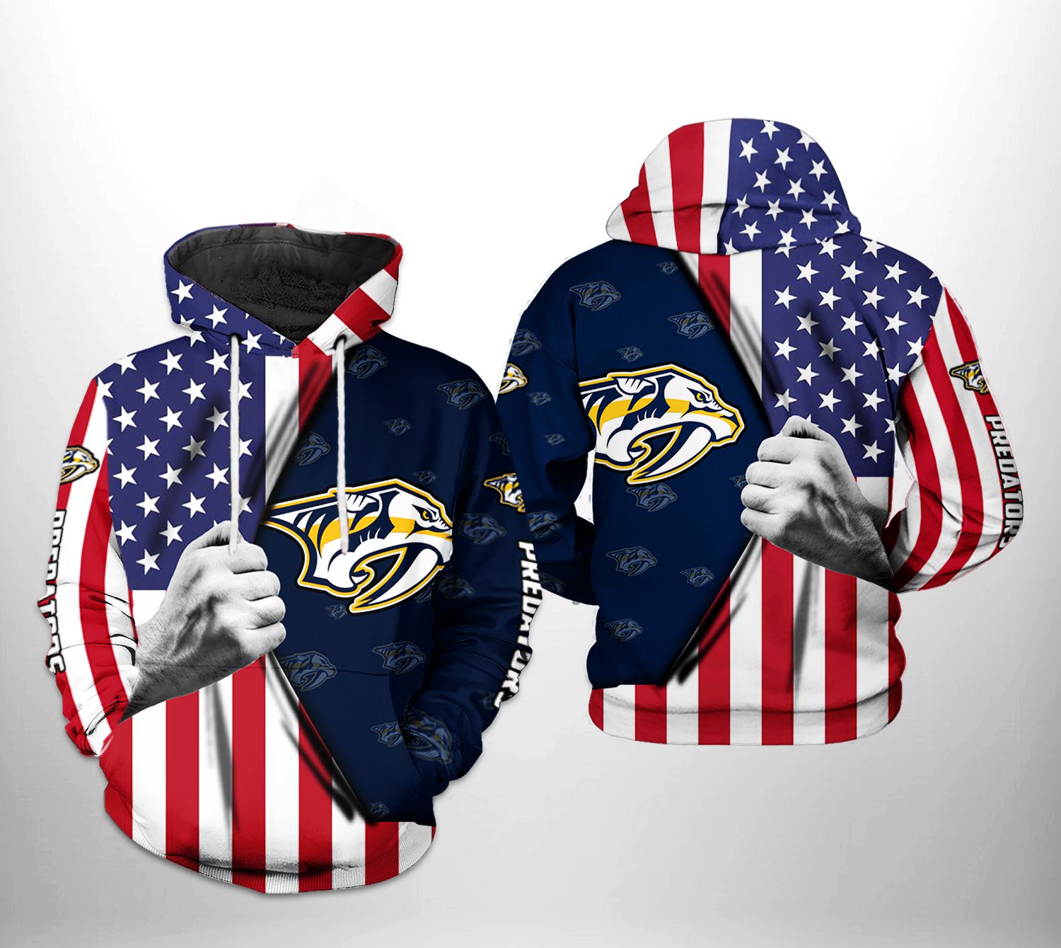 Nashville Predators Nhl Us Flag Camo Veteran 3D All Over Print Hoodie With Zip Up