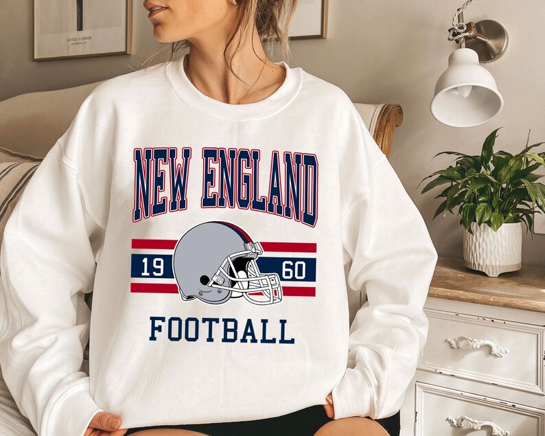 New England Football Sweatshirt, Vintage Retro New England Football Crewneck Sweatshirt, AFC Fan Shirt, NFL Shirt - Image 3