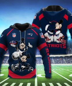New England Patriots Custom Name Mickey 3D Hoodie Zip Hoodie, Nfl 3D All Over Print Hoodie Zip Hoodie