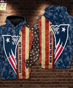 New England Patriots Nfl American Flag Camouflage 3D Printed Pull Over Zip Up Hoodie