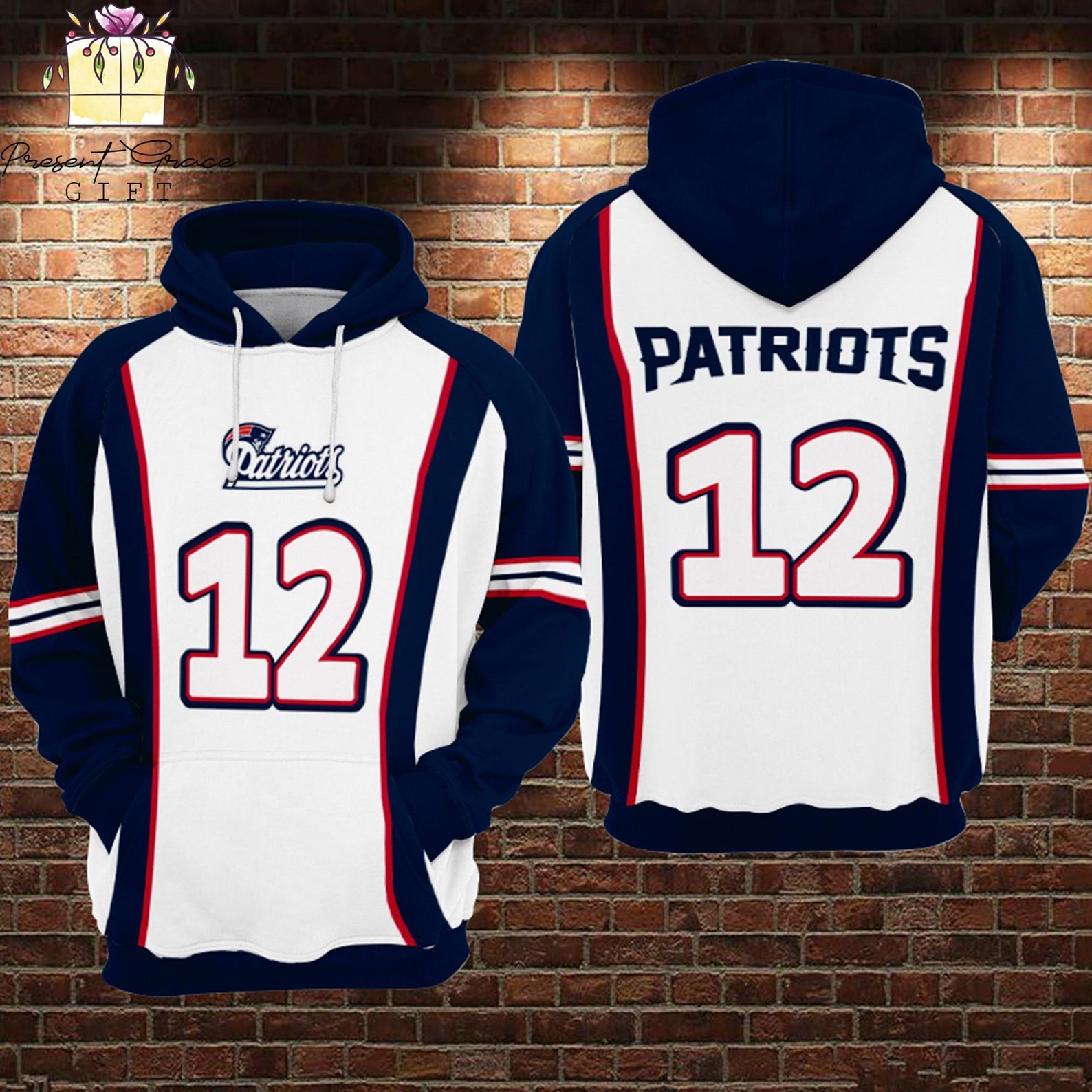 New England Patriots Nfl Blue White 3D Printed Pull Over Zip Up Hoodie
