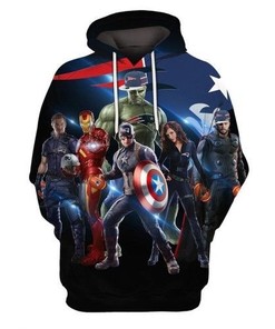 New England Patriots Nfl Football Avengers Blue Black 3D All Over Print Zip Up Hoodie Option