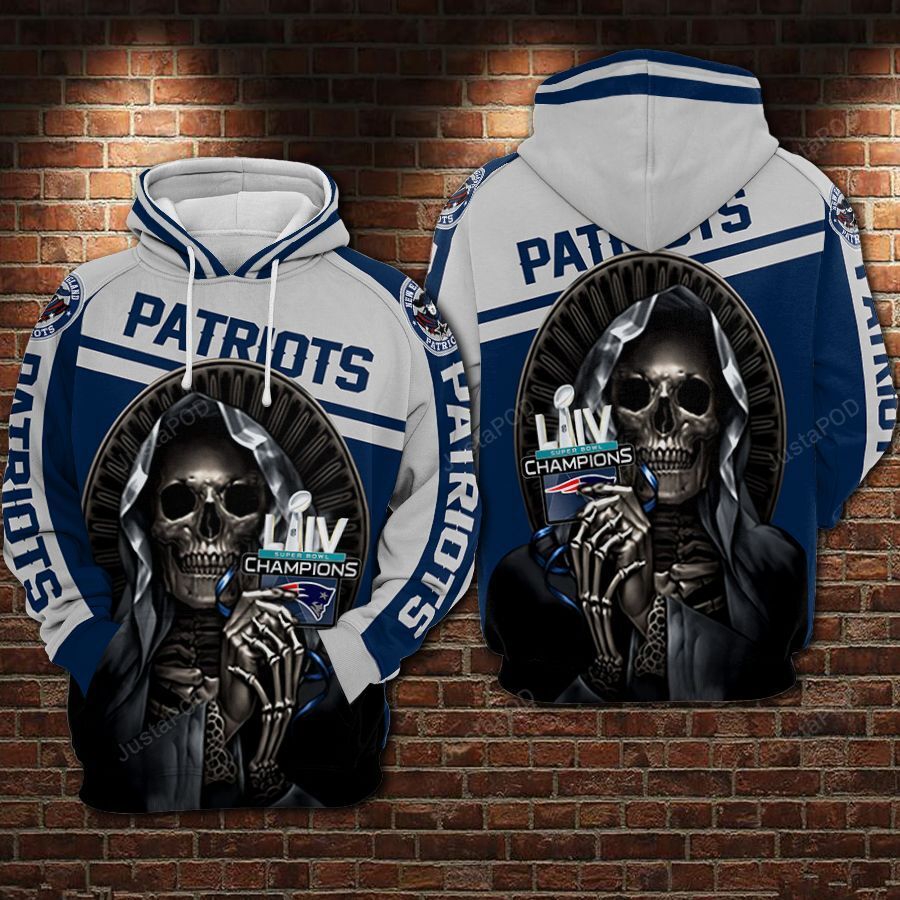 New England Patriots Nfl Football Skull 3D All Over Print Zip Up Hoodie Option