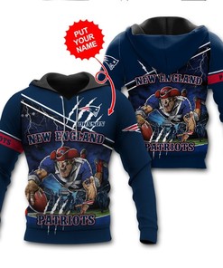 New England Patriots Personalized 3D Hoodie Zip Hoodie, Metal Mascot Catching Ball Nfl 3D All Over Print Hoodie Zip Hoodie