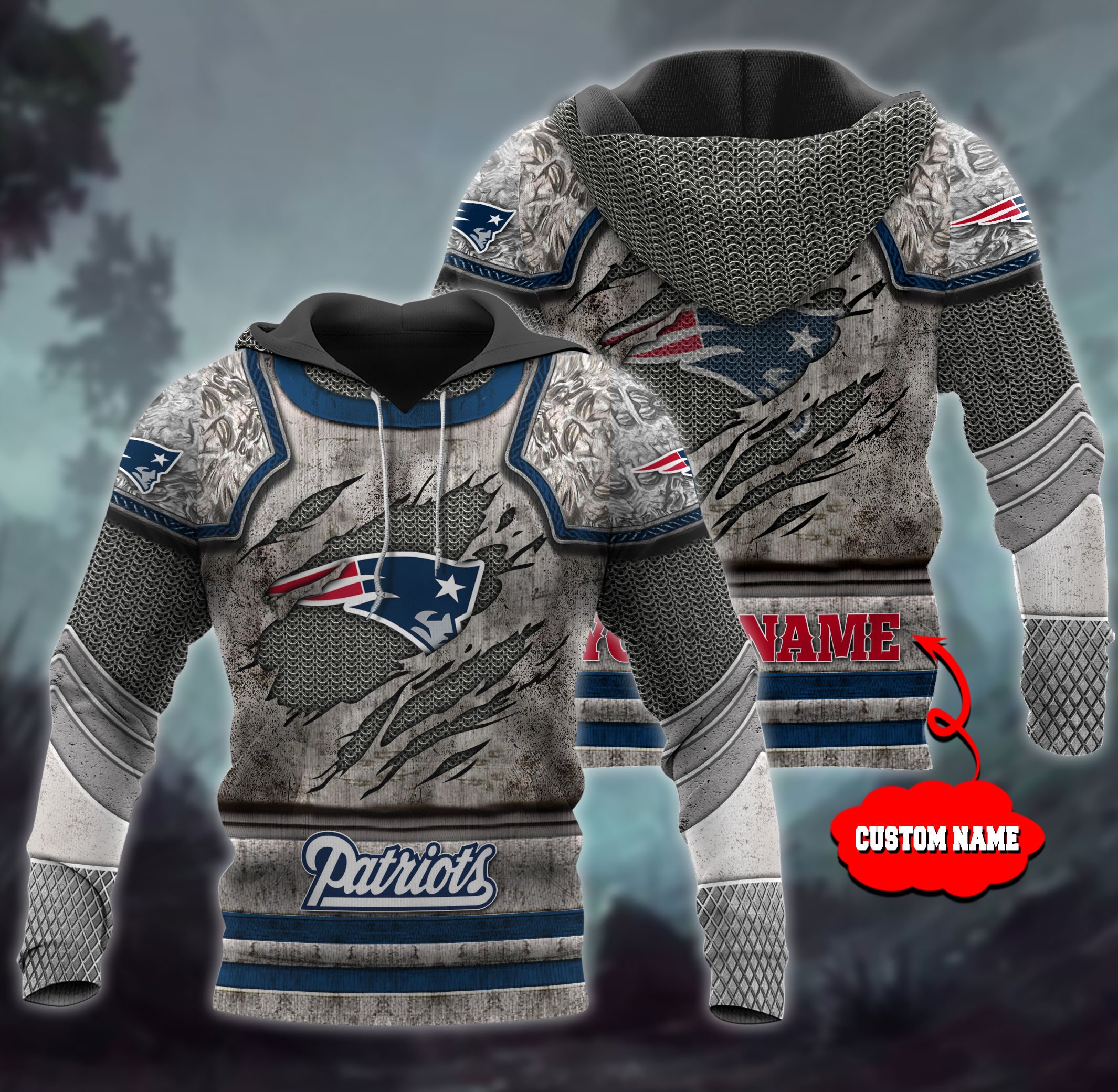 New England Patriots Personalized 3D Hoodie Zip Hoodie, Nfl 3D All Over Print Hoodie Zip Hoodie