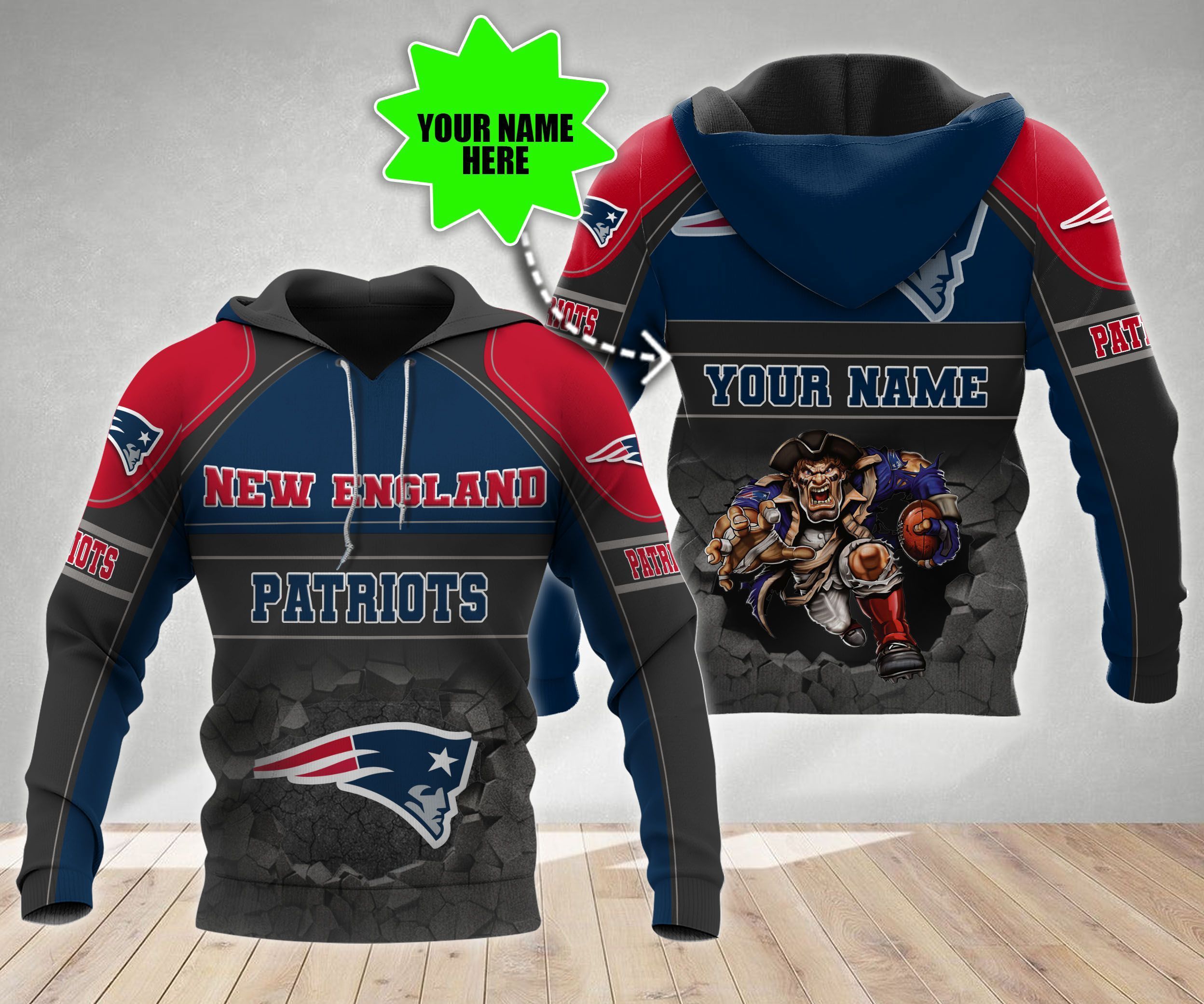 New England Patriots Personalized Custom 3D Hoodie Zip Hoodie, Nfl 3D All Over Print Hoodie Zip Hoodie