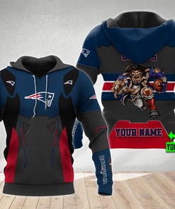 New England Patriots Personalized Metal Mascot 3D Hoodie Zip Hoodie, Nfl 3D All Over Print Hoodie Zip Hoodie