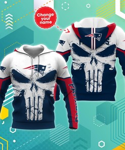 New England Patriots Personalized Punisher Skull 3D Hoodie Zip Hoodie, Nfl 3D All Over Print Hoodie Zip Hoodie