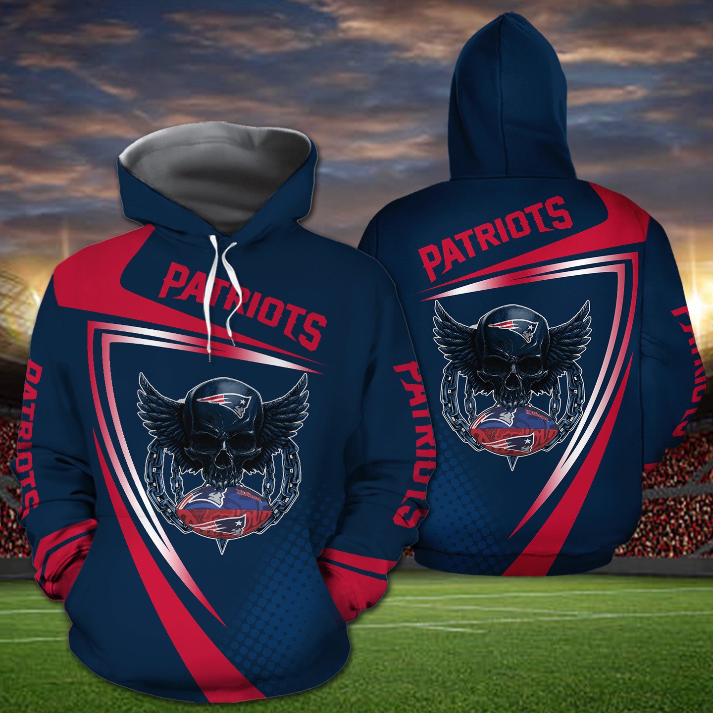 New England Patriots Skull American Football 3D Hoodie Zip Hoodie, Nfl 3D All Over Print Hoodie Zip Hoodie For Men Women