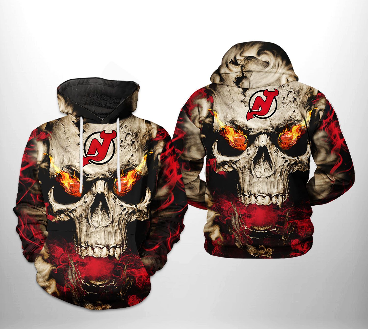New Jersey Devils Nhl Skull 3D All Over Print Zip Up Hoodie Option