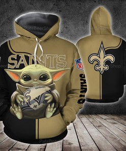 New Orleans Saints Nfl Baby Yoda 3D All Over Printed Hoodie, Zip Up Hoodie