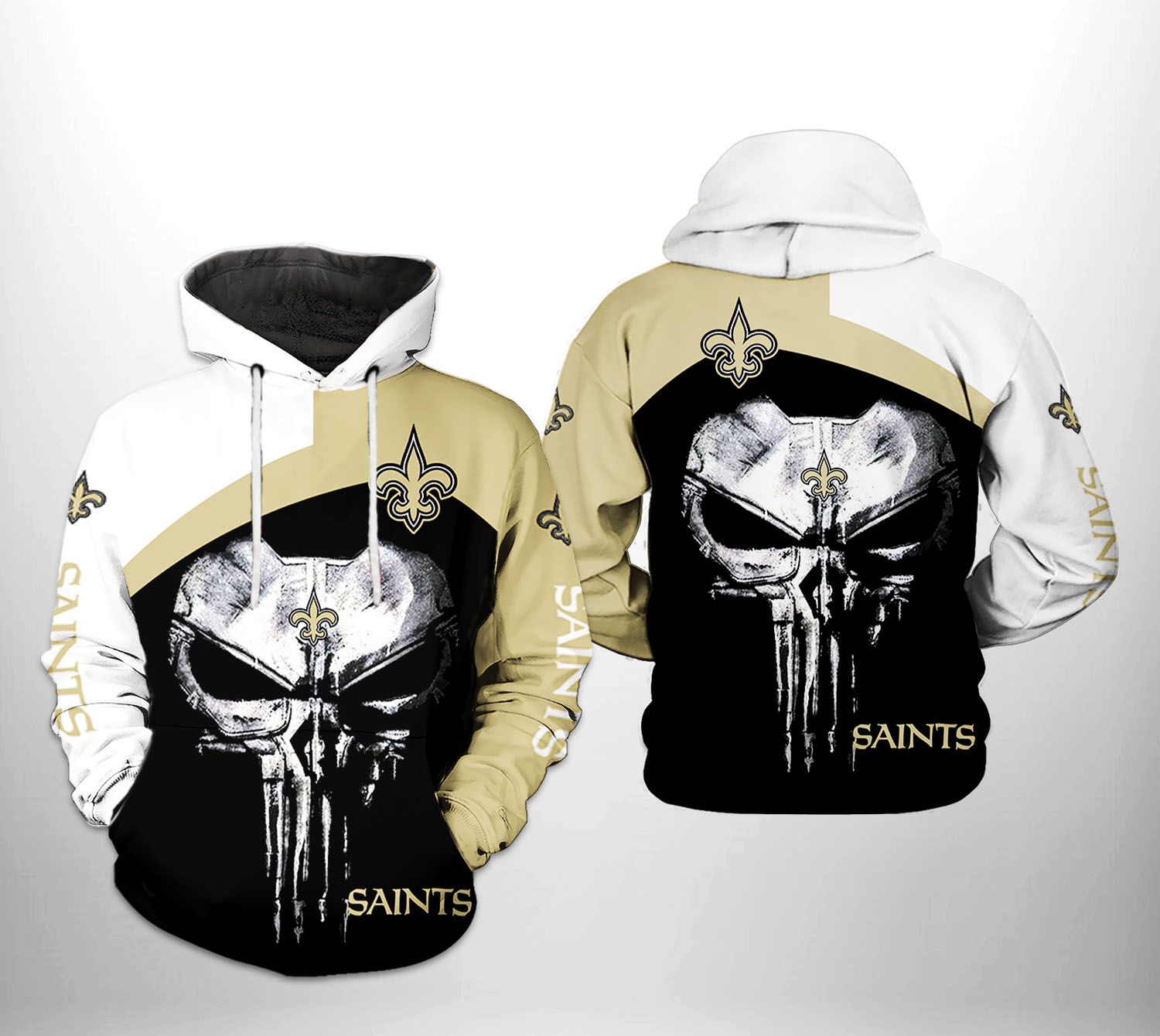 New Orleans Saints Nfl Skull Punisher Team 3D All Over Print Zip Up Hoodie Option