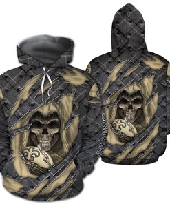 New Orleans Saints Skull Cracked Metal 3D Hoodie Zip Hoodie, Nfl 3D All Over Print Hoodie Zip Hoodie