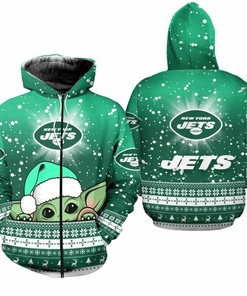 New York Jets Baby Yoda Christmas Unisex 3D All Over Print Zip Up Hoodienfl Zip Up Hoodie