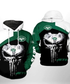 New York Jets Nfl Skull Punisher Team 3D All Over Print Zip Up Hoodie Option