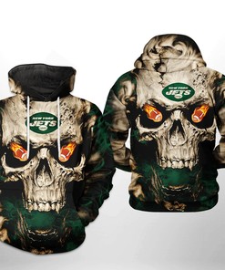 New York Jets Nfl Skull Team 3D All Over Print Zip Up Hoodie Option