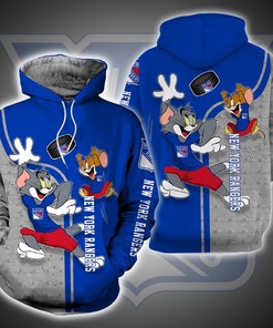 New York Rangers Ft. Tom And Jerry 3D Hoodie Zip Hoodie, Nhl 3D All Over Print Hoodie Zip Hoodie