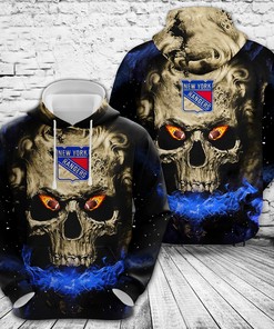 New York Rangers Nhl Skull 3D All Over Print Zip Up Hoodie Option