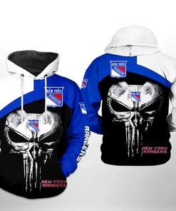 New York Rangers Nhl Skull Punisher 3D All Over Print Zip Up Hoodie Option