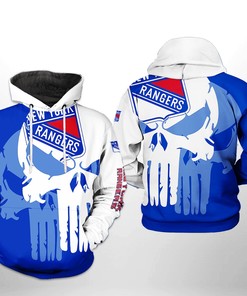 New York Rangers Nhl Team Skull 3D All Over Print Zip Up Hoodie Option