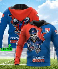 Newcastle Knights Nrl Personalized 3D All Over Print Hoodie With Custom Name And Mascot Skull