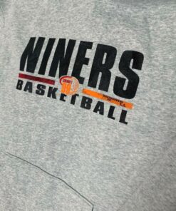 Niners Basketball Grey Vintage Style Russell Tshirt Sweatshirt Hoodie Crewneck Sweatshirt Pullover Reprinted Full Color Full Size Gifts for NBA Fans