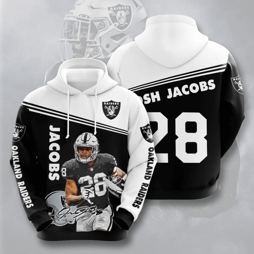 Oakland Raiders Josh Jacobs Black White Unisex 3D All Over Print Zip Up Hoodienfl Zip Up Hoodie
