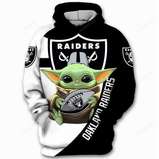 Oakland Raiders Nfl Baby Yoda Starwars 3D All Over Print Zip Up Hoodie Option