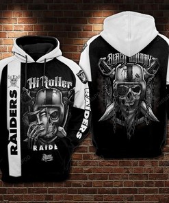 Oakland Raiders Nfl Football Black Sun Day Skull Black White 3D All Over Print Zip Up Hoodie Option