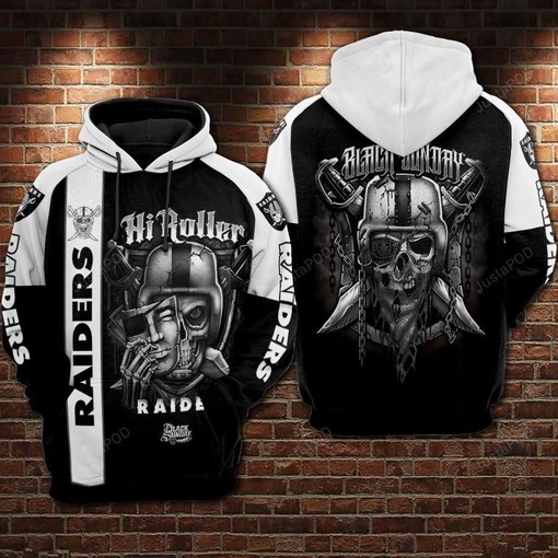 Oakland Raiders Nfl Football Black Sun Day Skull Black White 3D All Over Print Zip Up Hoodie Option