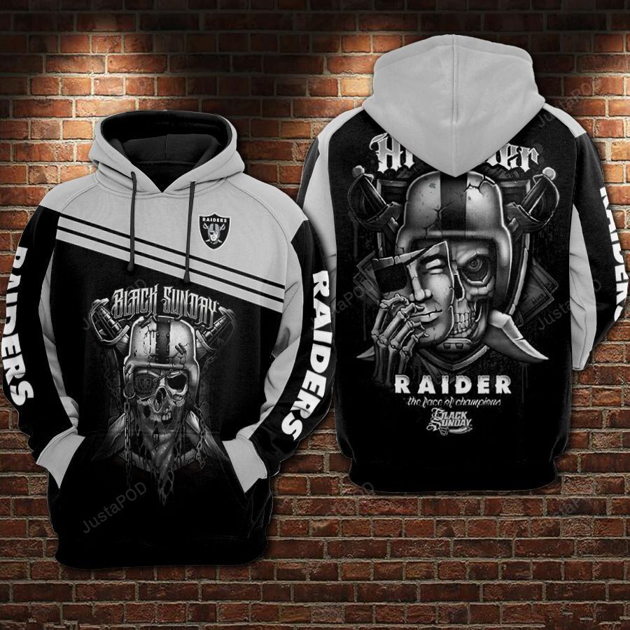 Oakland Raiders Nfl Football Black Sunday Skull 3D All Over Print Zip Up Hoodie Option