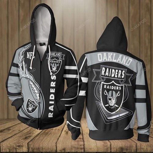 Oakland Raiders Nfl Football Gray Black 3D All Over Print Zip Up Hoodie Option
