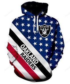 Oakland Raiders Nfl Patriotic Stars And Stripes Unisex 3D All Over Print Zip Up Hoodie Option