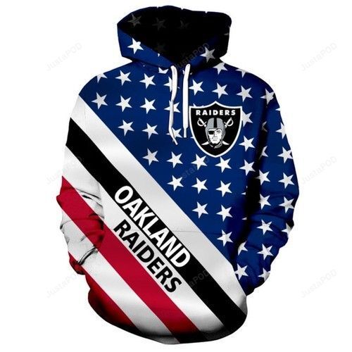 Oakland Raiders Nfl Patriotic Stars And Stripes Unisex 3D All Over Print Zip Up Hoodie Option