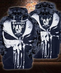 Oakland Raiders Nfl Punisher Skull Camo Men And Women 3D All Over Print Zip Up Hoodie Option