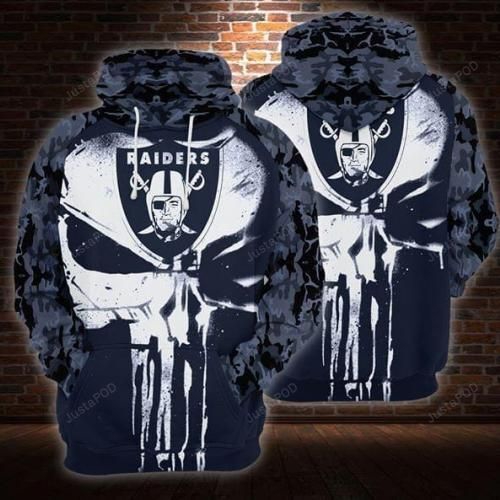 Oakland Raiders Nfl Punisher Skull Camo Men And Women 3D All Over Print Zip Up Hoodie Option
