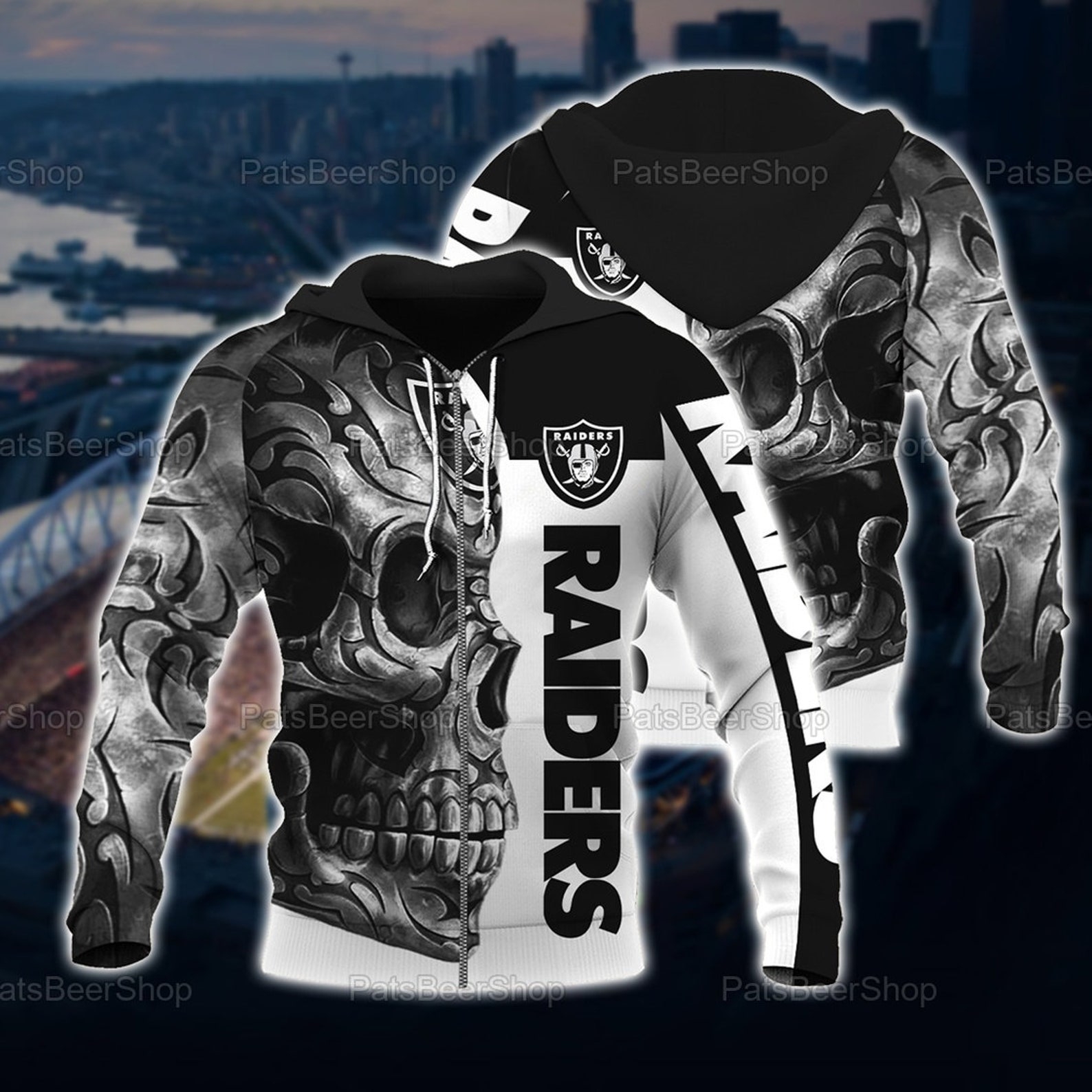 Oakland Raiders Nfl Skull Tatoo Hoodie, Unisex Hoodie, 3D All Over Printed Hoodie, Zip Up Hoodie