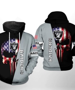 Oakland Raiders Nfl Us Flag Skull Team 3D All Over Print Zip Up Hoodie Option