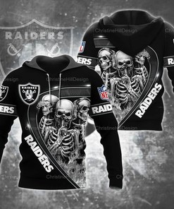 Oakland Raiders Skull Hoodie, Nfl Raiders 3D All Over Print Zip Up Hoodiezip Up Hoodie