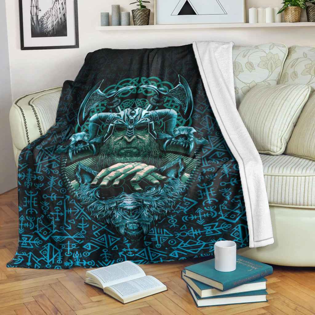 Odin With Fenrir Viking Sherpa Fleece Blanket