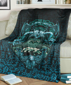 Odin With Fenrir Viking Sherpa Fleece Blanket