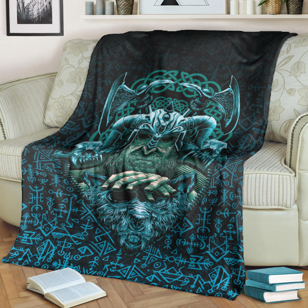 Odin With Fenrir Viking Sherpa Fleece Blanket